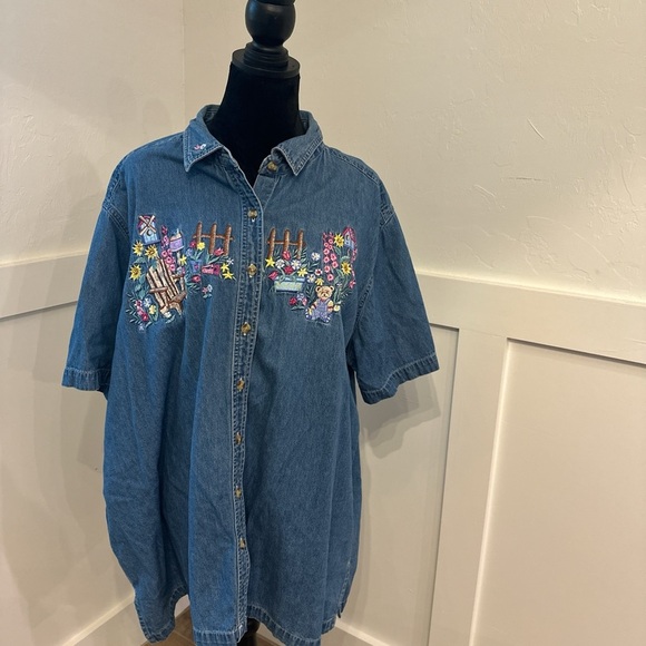 Bobbie Brooks Denim Button Down with Floral Embroidery - Picture 1 of 4